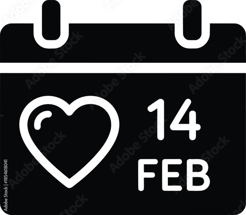 Valentine's day calendar icon displaying the date 14 february alongside a heart symbol