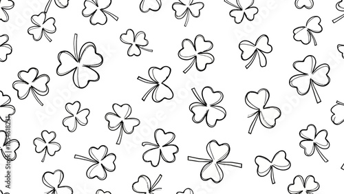 Elegant line art shamrock foliage pattern, a continuous repeat vector background for digital designs, capturing natural charm and good fortune