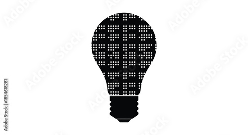 A striking black silhouette of a light bulb filled with a dotted pattern silhouette