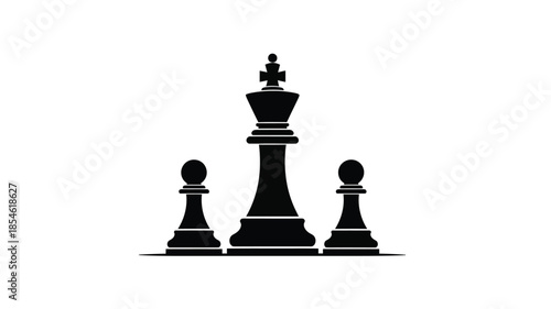 Black chess pieces a king and pawns in stark contrast silhouette
