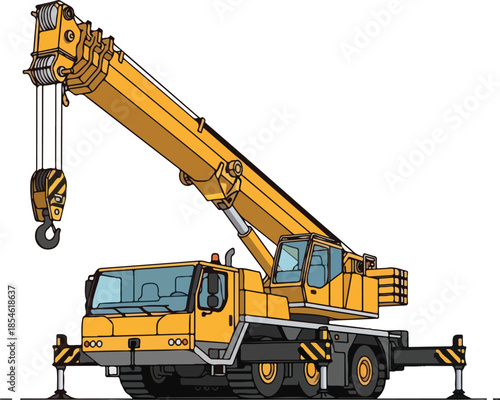 Yellow Mobile Crane Truck Illustration