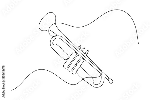 Minimal continuous line art of trumpet icon with abstract outline illustration