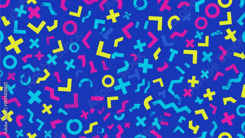 Vibrant Abstract Memphis Pattern with Geometric Shapes and Retro Vibes