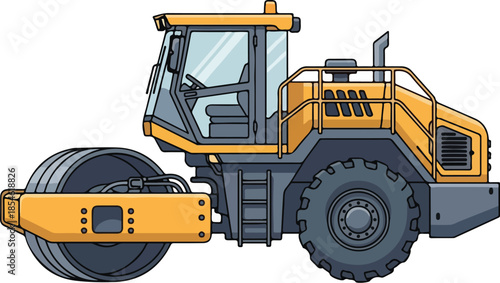 Yellow Road Roller Vector Illustration