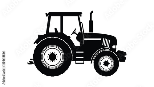 Black and white illustration of a vintage farm tractor silhouette