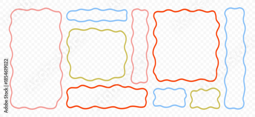 Wavy Textbox Colorful Line Set in Transparent Png Background. Text Box Shape Frame Kit. Edge Rectangle Edge Border Bundle. Doodle Vector Illustration