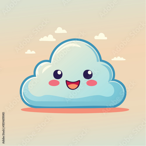 Cute cartoon cloud with a happy face and rosy cheeks on a light background.