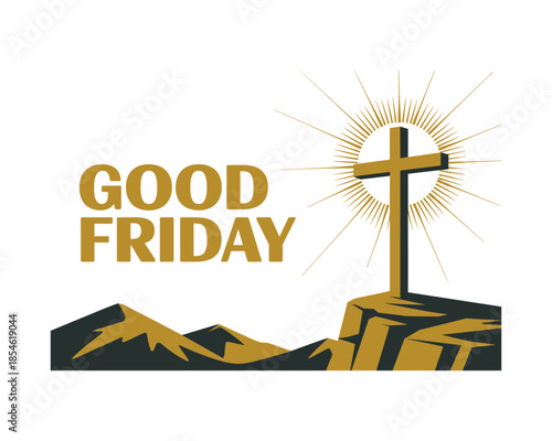 Good friday cross on a hill with sunburst