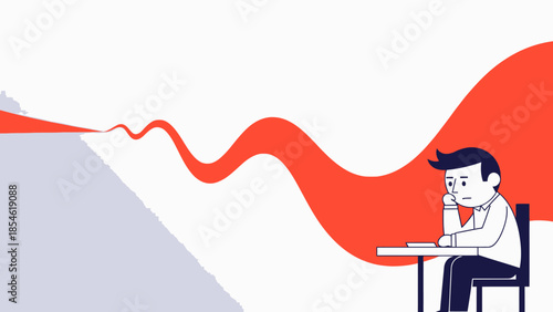 Man contemplates challenging career path and long road ahead in vector art style