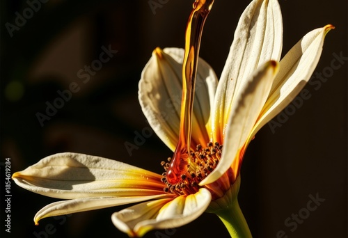 Golden Sunbeam Pouring Over Delicate White Flower Petals in Stunning Macro Photography Capturing Nature's Elegance and Beauty with Radiant Detail