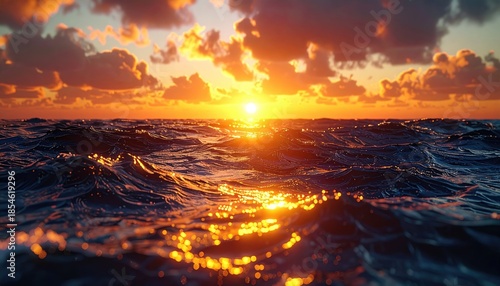 Ocean waves under a golden sunset