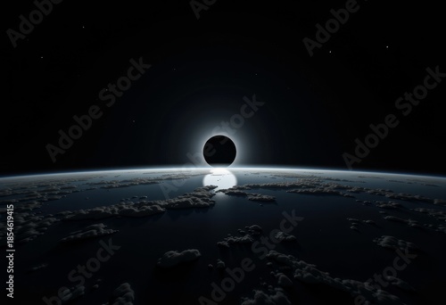 Stunning Cosmic Event: Total Solar Eclipse Over Earth Horizon Illuminates Outer Space in Dramatic Celestial Phenomenon