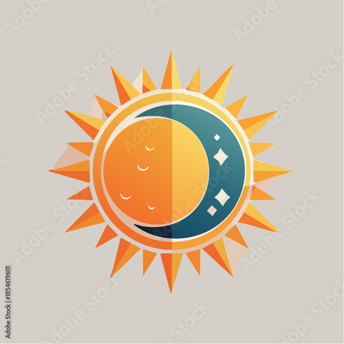 Wallpaper Mural Stylized sun and moon illustration with geometric shapes and warm colors. Torontodigital.ca