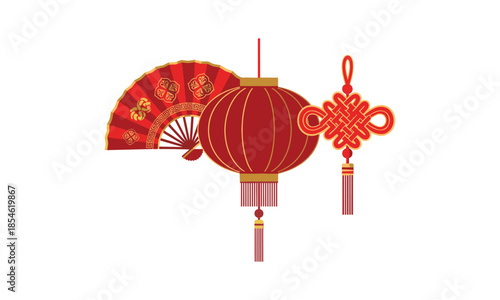 Set Bundle Chinese New Year fan lantern knot celebration festive