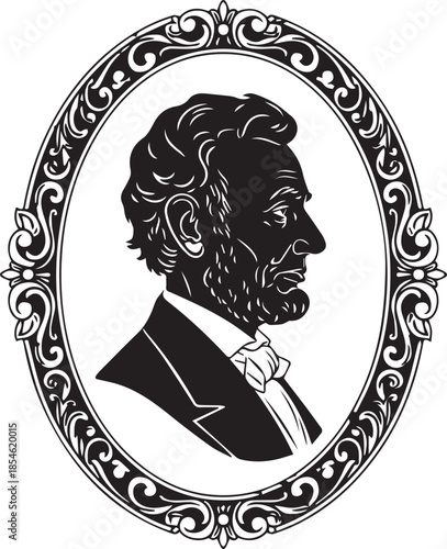 Abraham lincoln silhouette portrait in ornate oval frame