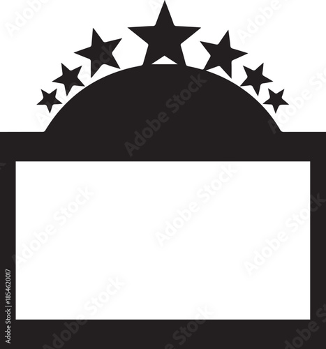 Black silhouette of a star topped archway with a blank rectangular plaque