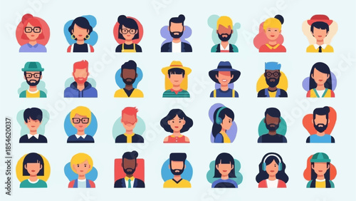Diverse Group of People Avatars Flat Design Style.