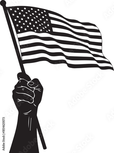Fist holding american flag silhouette