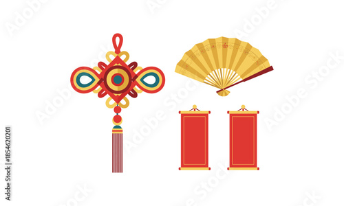 Set Bundle Chinese New Year knot fan scrolls greeting decoration