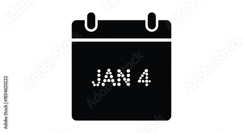 A simple black calendar displaying the fourth of january as a bold graphic silhouette