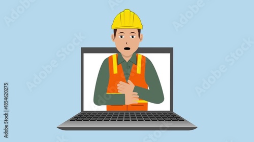 Opening Laptop With Male Construction Worker Animation Video 4K suitable for your project needs