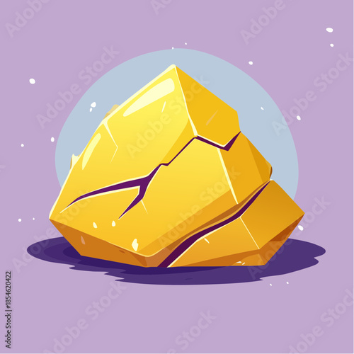 Wallpaper Mural Illustration of a golden nugget with cracks on a purple background with a light blue circle behind it. Torontodigital.ca
