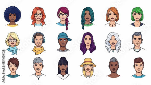 Diverse Group of People Avatars Collection.