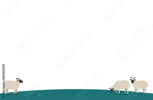 文字を入れやすい羊の丘の背景イラスト：広告やチラシのフレームに