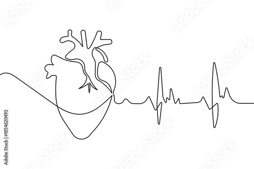 Elegant minimalist heart beat symbol art created with single continuous line