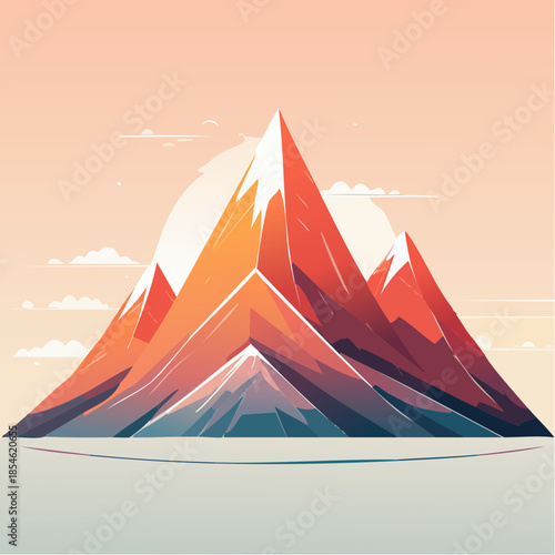 Wallpaper Mural A stylized illustration of a mountain range with snow-capped peaks against a pastel sky, showcasing a minimalist and geometric design. Torontodigital.ca
