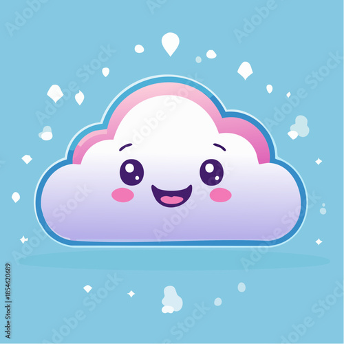 Wallpaper Mural Cute cartoon cloud with a happy face and pink and purple gradient on a blue background. Torontodigital.ca