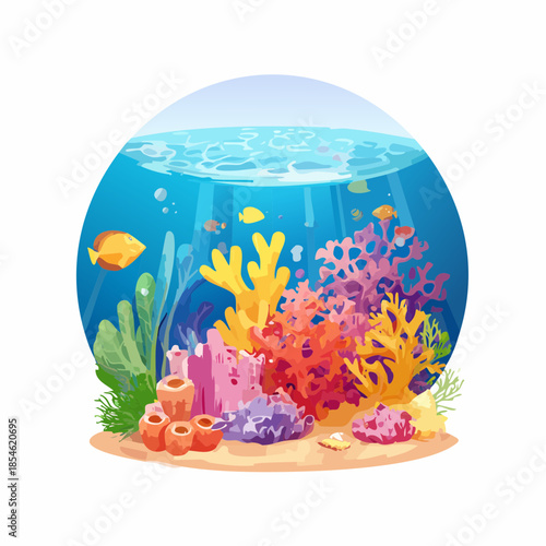 Wallpaper Mural Vibrant underwater scene with coral reef and fish in a circular frame. Torontodigital.ca