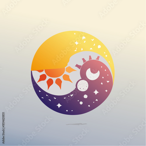 Wallpaper Mural Stylized illustration of sun and moon in a circular design, representing day and night. Torontodigital.ca