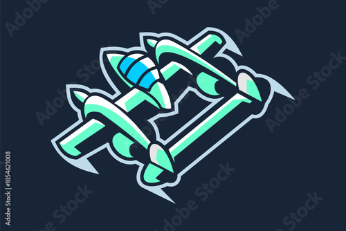 American ww2 fighter plane vector illustration. simple aircraft logo, military equipment.