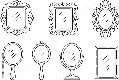Set of six ornate mirrors with decorative frames vintage