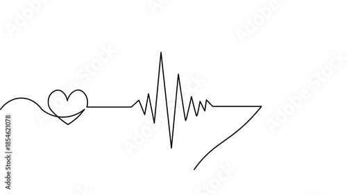 Medical heart beat one line outline animation