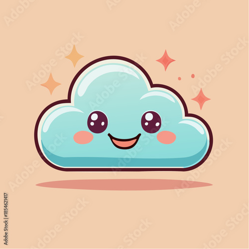 Wallpaper Mural Cute cartoon cloud with a happy face and sparkling stars around it, on a peach background. Torontodigital.ca