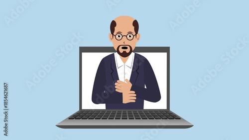 Opening Laptop With Male Professor Worker Animation Video 4K suitable for your project needs