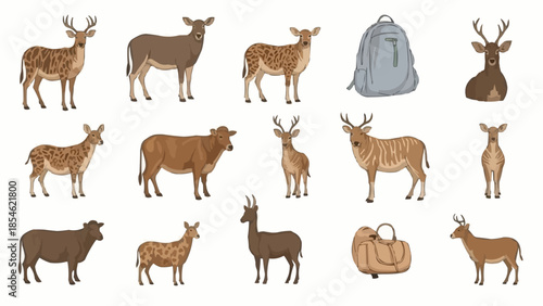 Collection of Various Wild Animals and Bags.