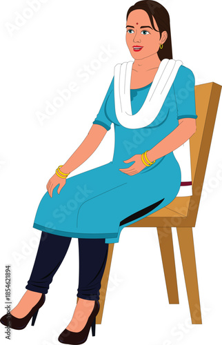 indian woman teacher with kurta sitting on chair