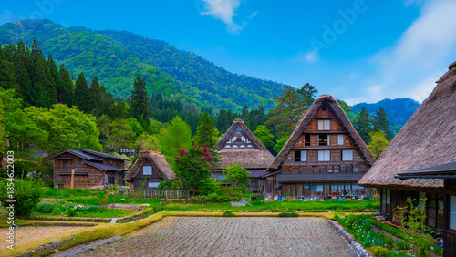 Historical Japanese Village or Shirakawago (ogimachi village) in Gifu Prefecture Chubu Region1995 was registered as a World Cultural Heritage Site together with Gokayama, travel landmark of Japan