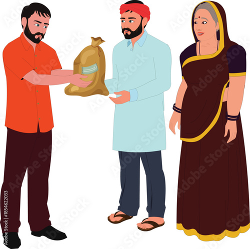 man helping village people animation ready illustration