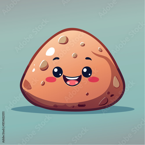 Cartoon illustration of a happy, smiling potato character with rosy cheeks and big eyes.