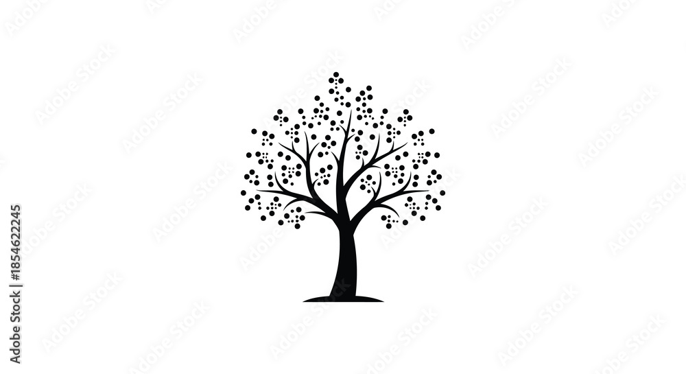 Obraz premium A striking black tree with full foliage stands prominently against a bright white background silhouette