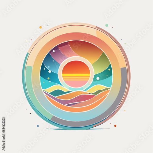 Wallpaper Mural Colorful abstract circular design featuring a sunset over rolling hills. Torontodigital.ca