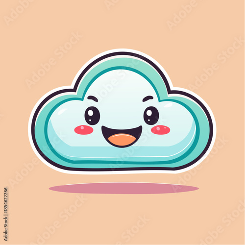Cute cartoon cloud with a happy face and rosy cheeks.