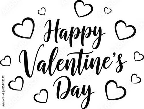 Happy valentine's day calligraphic lettering with cute heart outlines for celebration