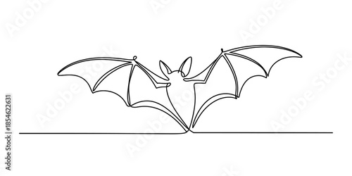 Continuous line drawing of a bat with spread wings Vector, illustration