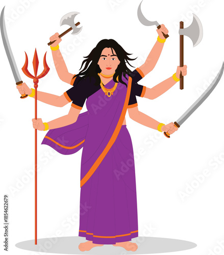 indian woman in goddess character illustration animation ready