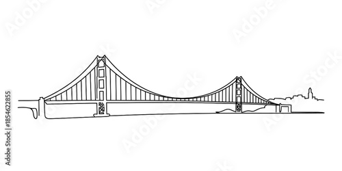 Golden gate bridge illustration with san francisco skyline Vector, illustration
